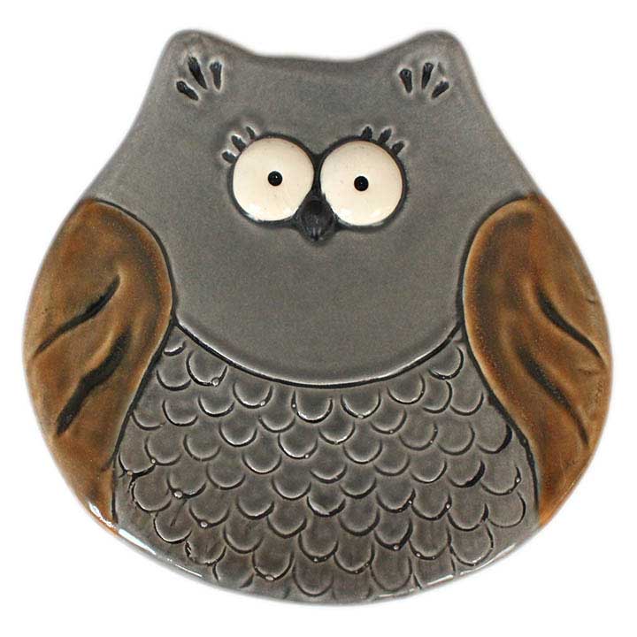 5 inch ceramic gray owl spoon rest, trinket, catch-all dish