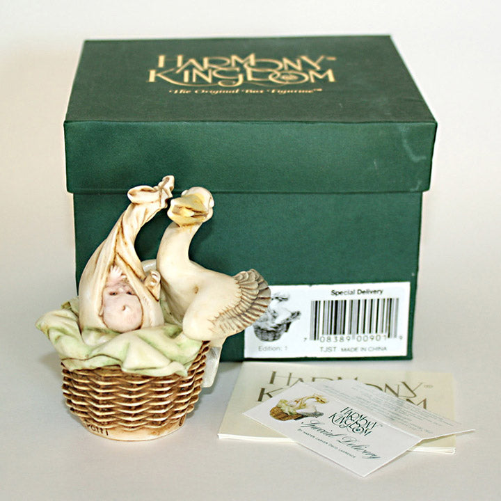 harmony kingdom special delivery stork and baby treasure jest with box and COA literature