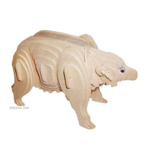 Wooden 3d black bear puzzle on a white background