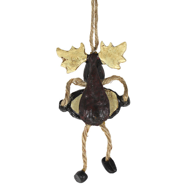 bert anderson moose ornament with dangly legs back view with white background