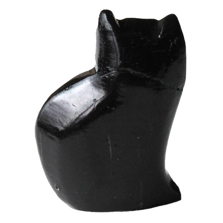 hand carved onyx black cat  figurine - back view