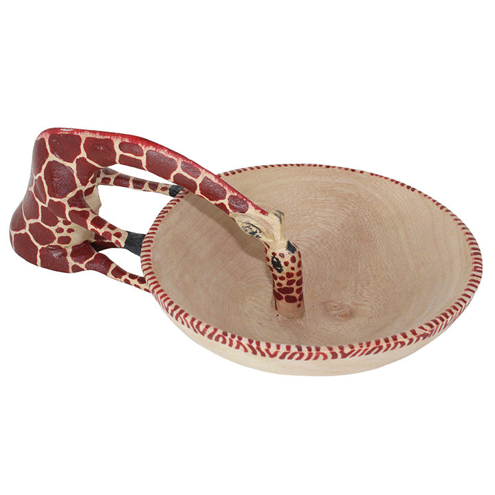 carved wood drinking giraffe snack bowl