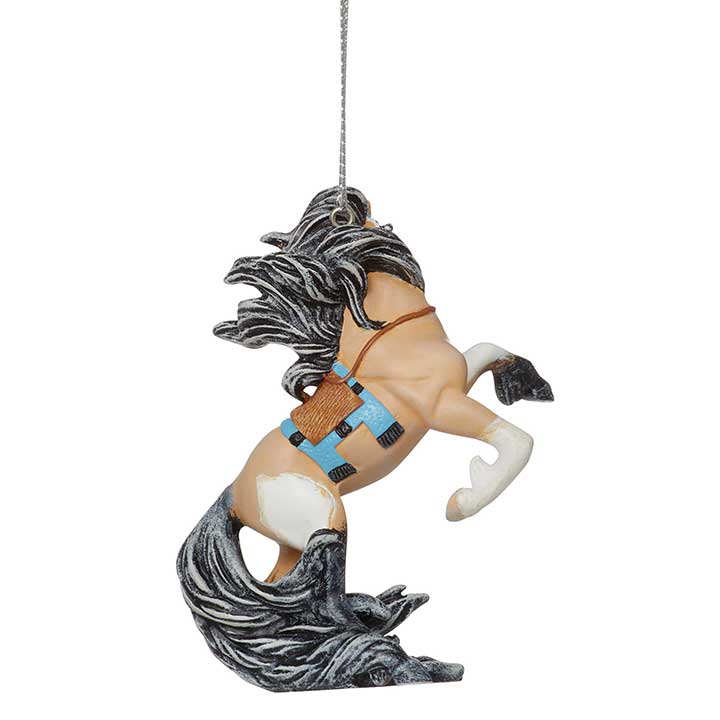 trail of painted ponies 2023 Lakota rearing horse ornament, right side view with cord