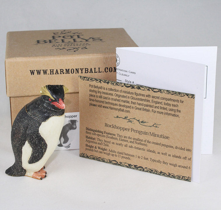 harmony kingdom ball rockhopper penguin pot bellys box figurine with packaging and literature