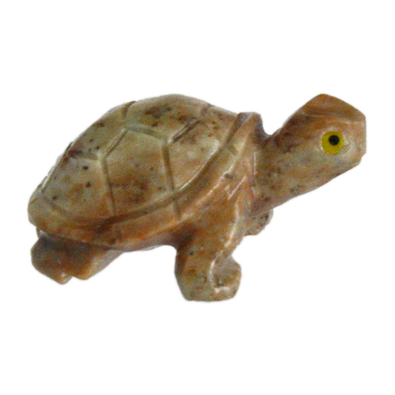 right side view of miniature carved stone tortoise turtle figurine