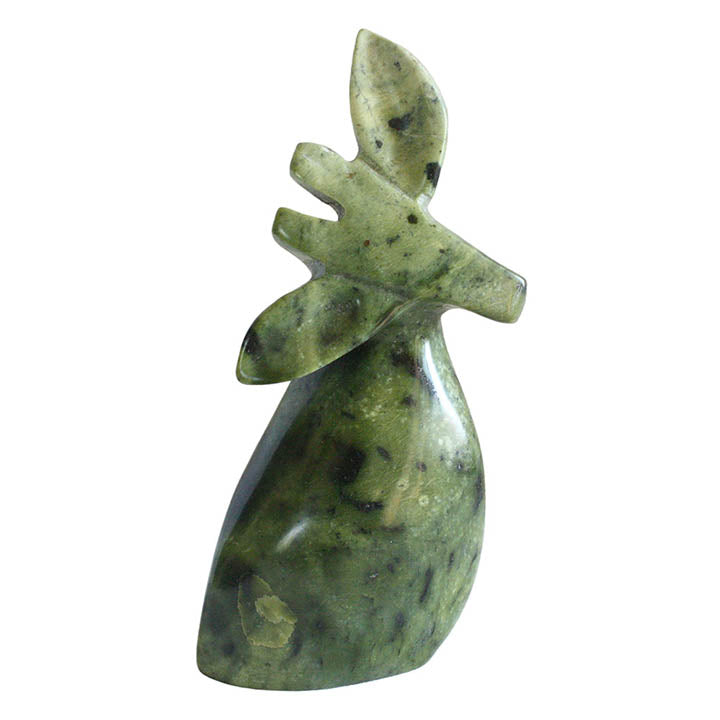 abstract carved green leopard stone giraffe sculpture facing forward right