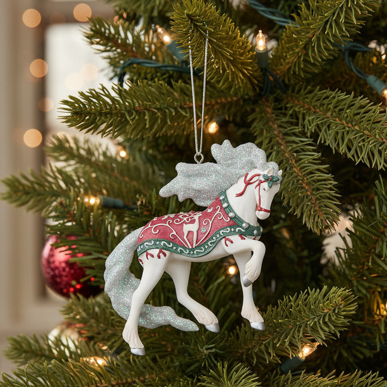 trail of painted ponies Christmas wonder horse ornament hanging in lighted tree