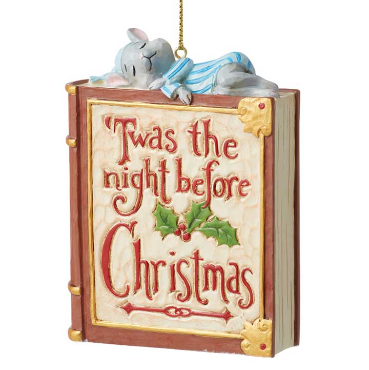 jim shore ornament twas the night before christmas storybook with mouse sleeping on top