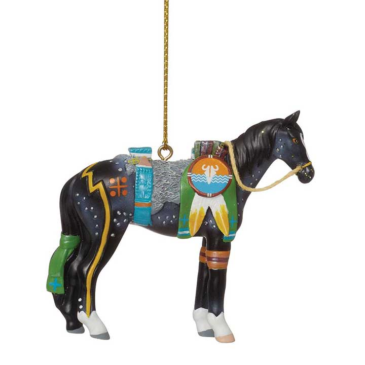 Trail of Painted Ponies 2023 War Magic hanging ornament, right side view showing cord