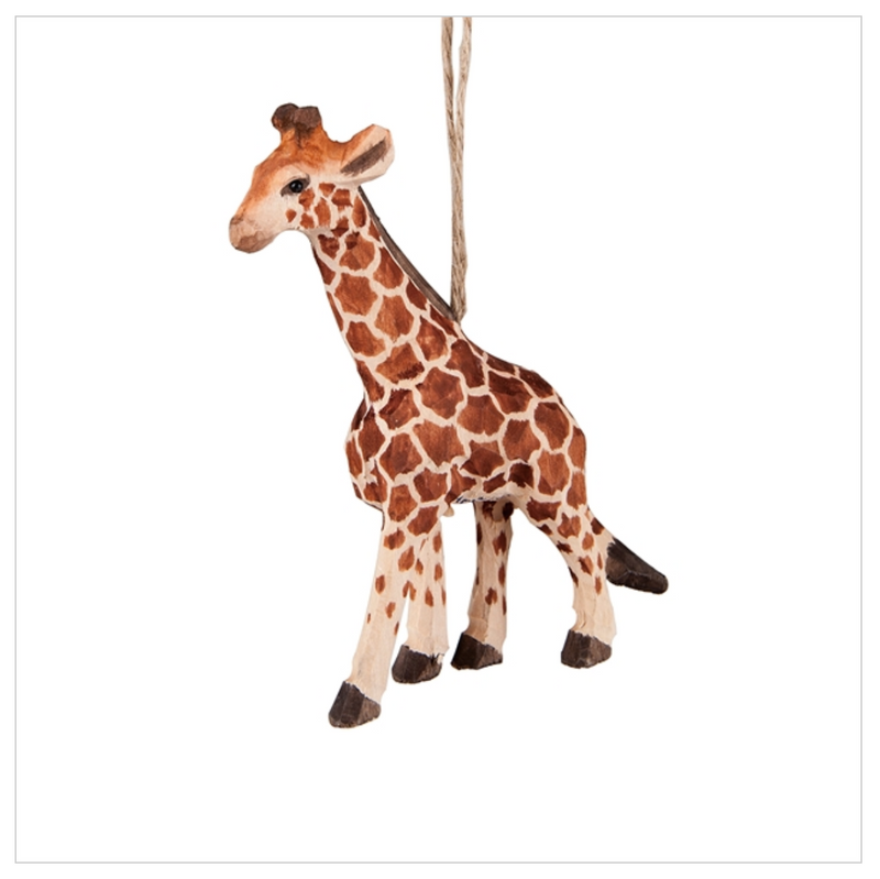 Carved Wood Giraffe Hanging Ornament