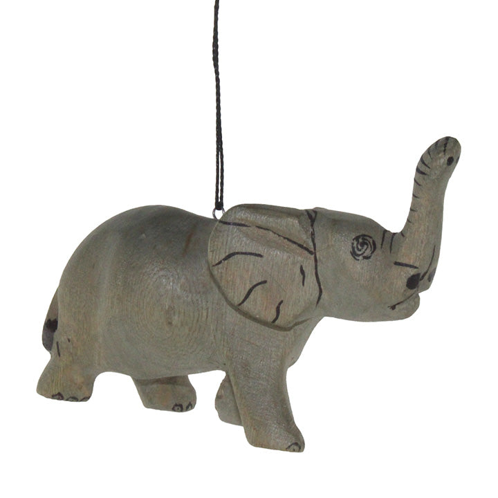 carved wood elephant hanging ornament