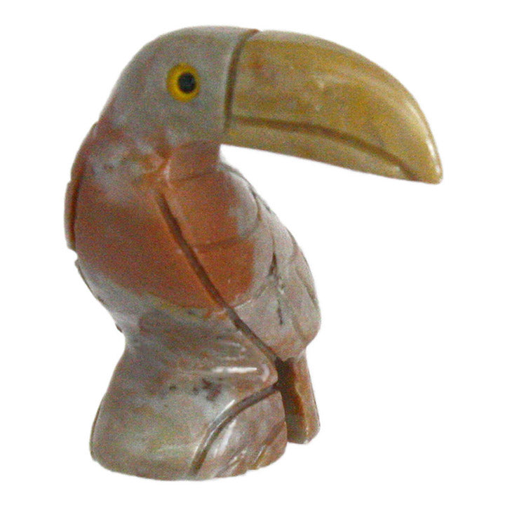 miniature carved stone toucan bird figurine with yellow bill and eyes