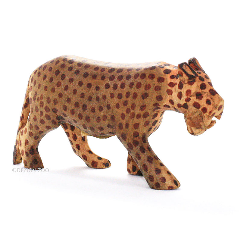 hand carved wood roaring leopard figurine front view