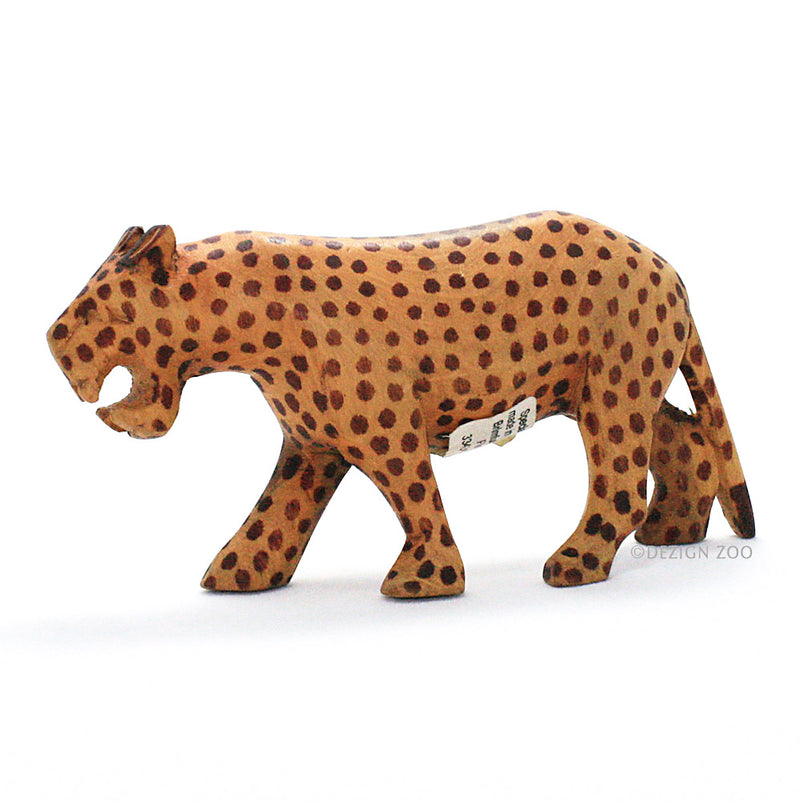 hand carved wood roaring leopard figurine left view