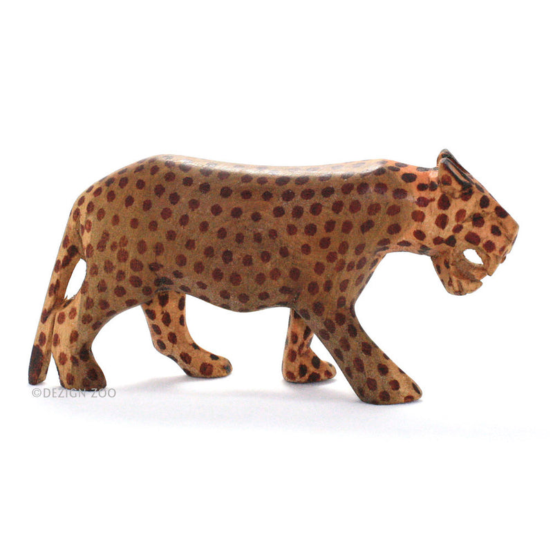 hand carved wood roaring leopard figurine