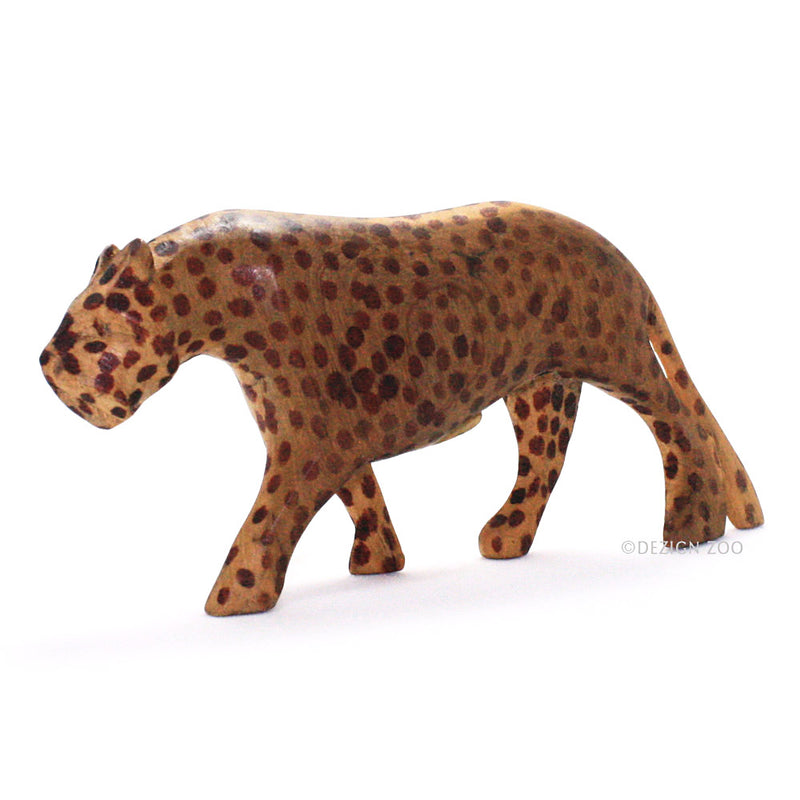 carved wood spotted leopard figurine left view