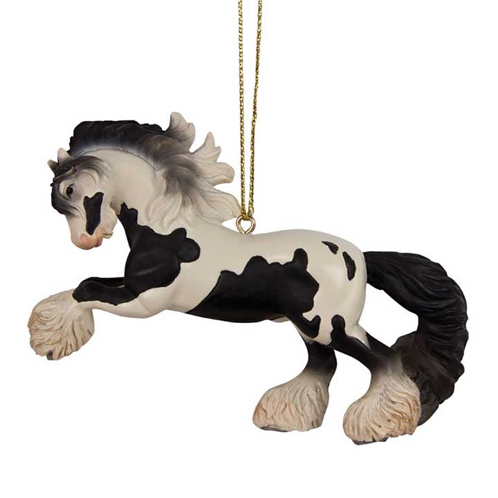 trail of painted ponies don't fence me in black and white vanner horse ornament - left side view