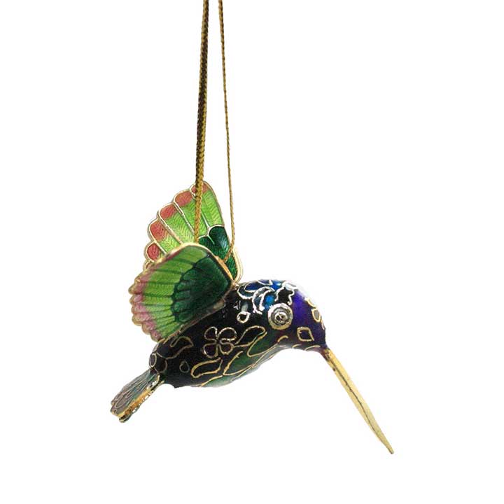 kubla crafts 4867 green blue coral coisonne enamaled mini hummingbird ornament with gold fabric hanger