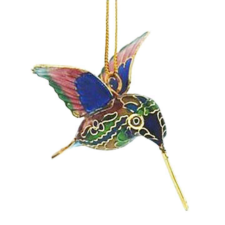 green blue brown  cloisonne enameled mini hummingbird ornament