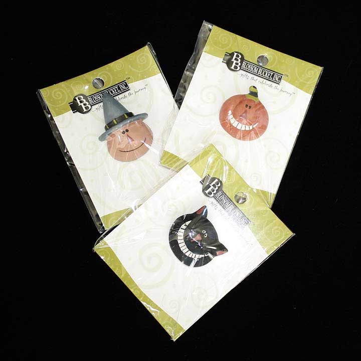 blossom bucket halloween character costume jewelry pin set in packages