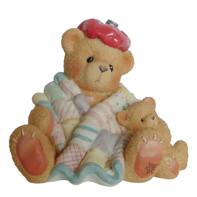 cherished teddies can't bear to see you under the weather retired get well series bear figurine with ice pack, blanket and teddy bear