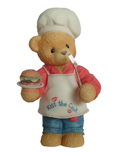 cherished teddies 510963 Dennis BBQ bear figurine with chefs hat and kiss the cook apron