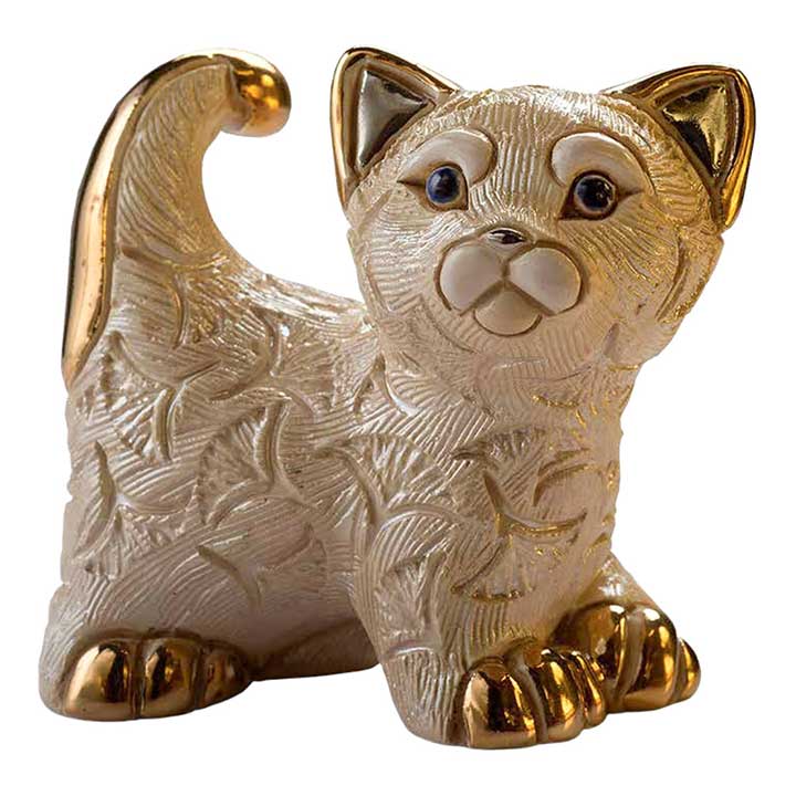 De Rosa F413 Abanico Kitten cat figurine right side facing forward with tail up - animal figurine