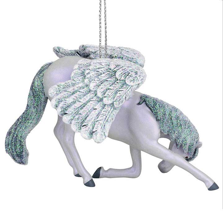 trail of painted ponies 6011699 "adoration" glittered silver winged horse kneeling facing right
