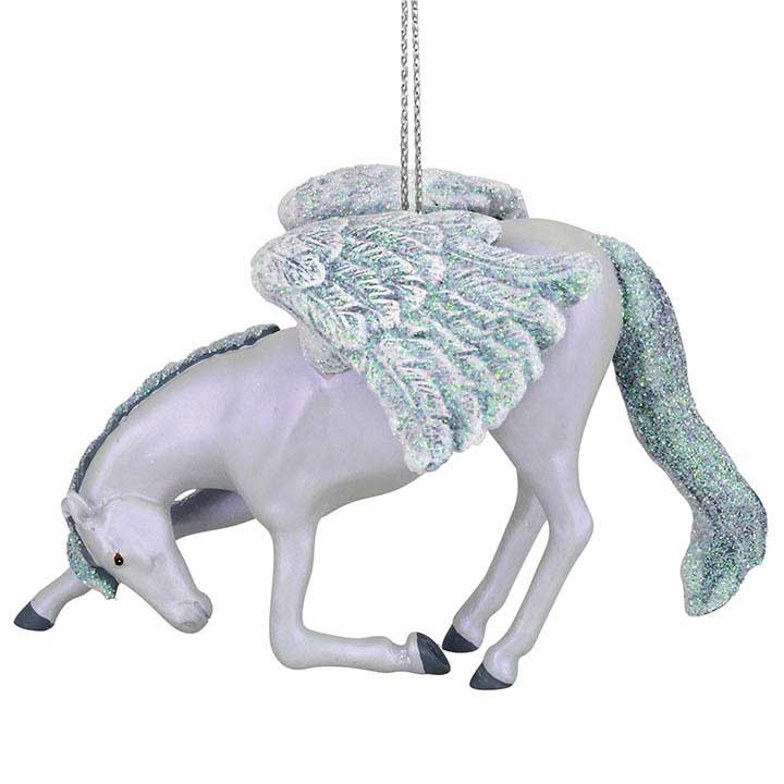 trail of painted ponies "adoration" glittered silver winged horse kneeling facing left