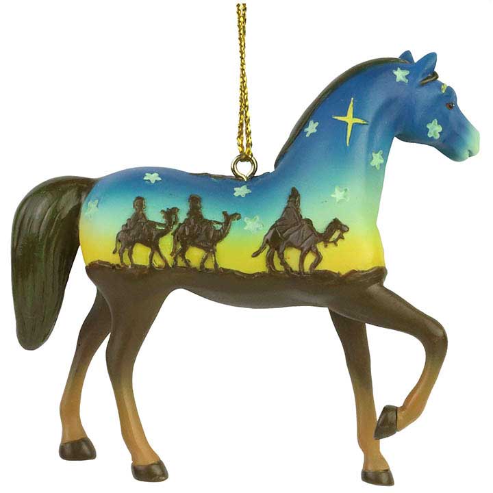 trail of painted ponies away in the manger joseph mary jesus nativity scene horse ornament right side view