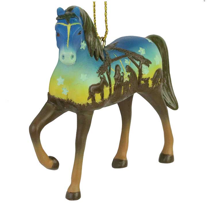 trail of painted ponies away in the manger joseph mary jesus nativity scene christmas ornament front view