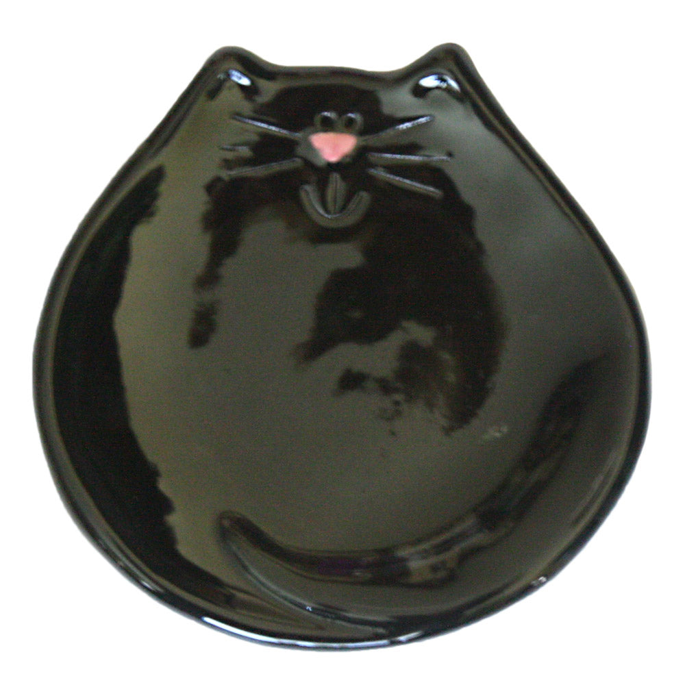 handmade ceramic black cat with pink nose spoon rest, treat dish