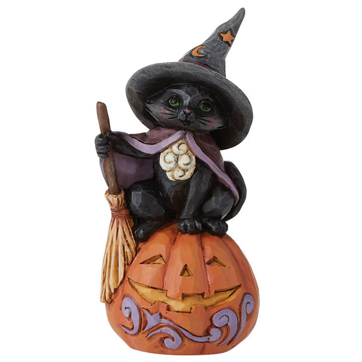 jim shore mini black cat on pumpkin halloween figurine