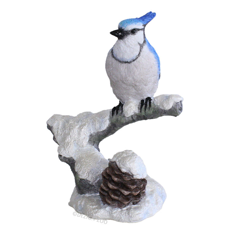 blue jay on snowy branch figurine front view
