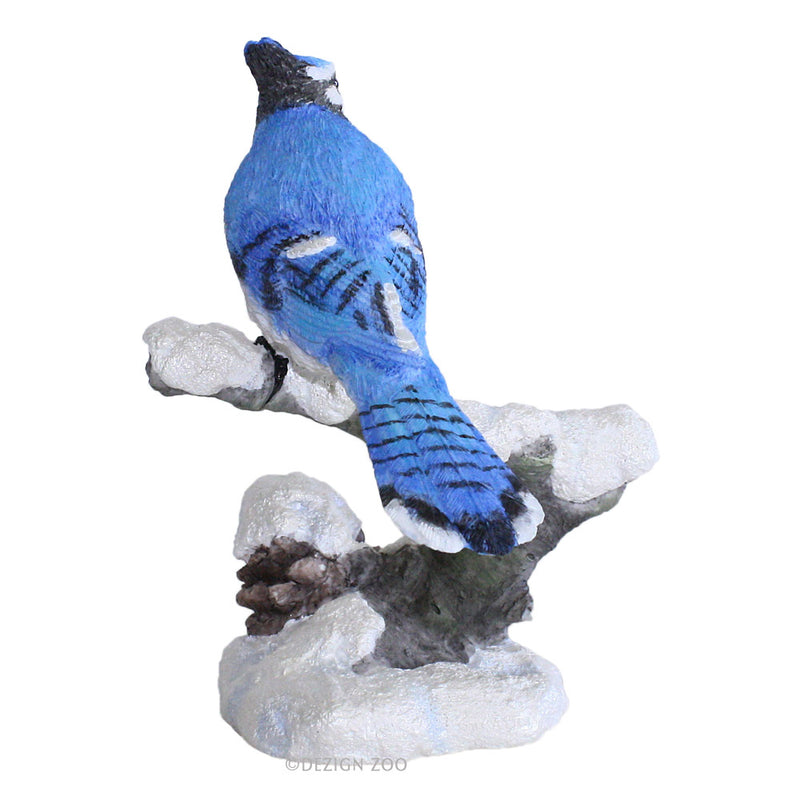 blue jay on snowy branch figurine back view