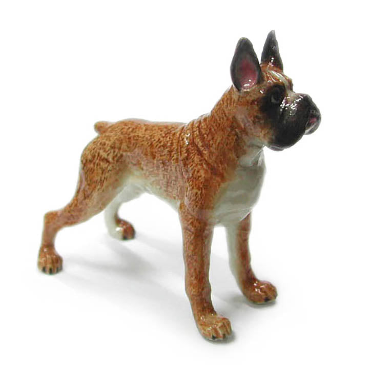 minature porcelain boxer dog standing figurine right side front view
