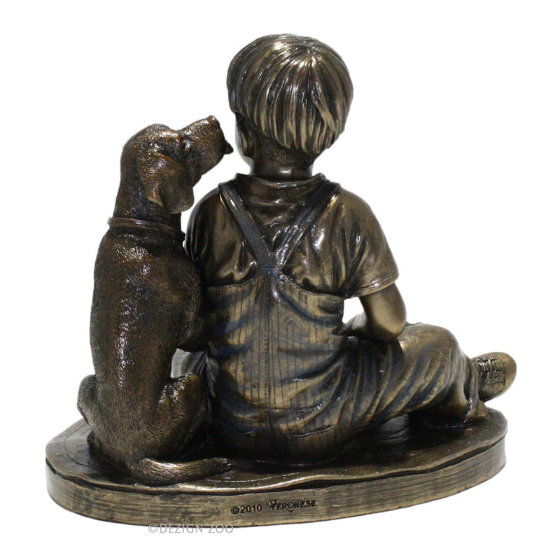 bronze boy with dog sculpture back view