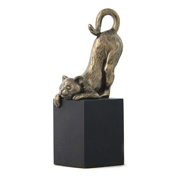 bronze cat on pedestal sculpture