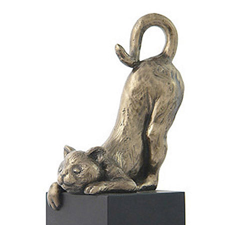 bronze cat on pedestal sculpture close up