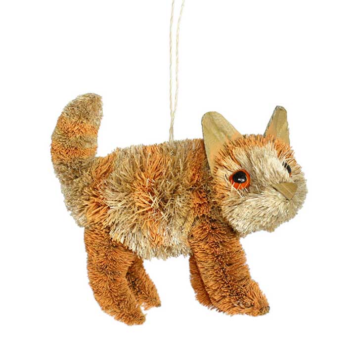 natural fiber bottle brush orange tabby cat figurine ornament