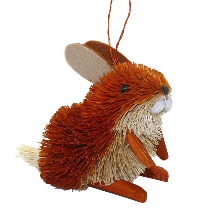natural fiber bottle brush rust brown tan rabbit figurine ornament
