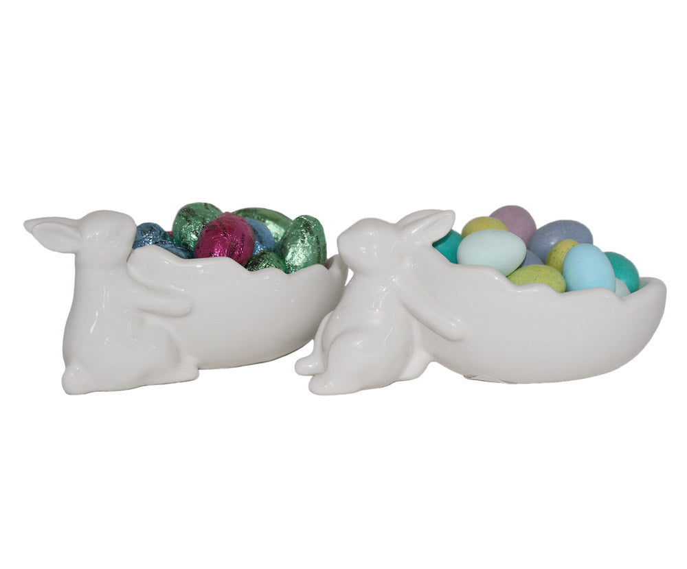 ceramic bunny egg bowls with candy