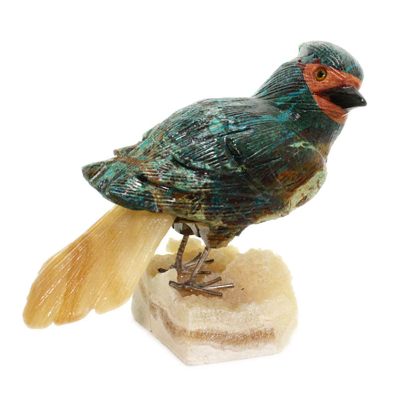 carved gemstone cardinal bird right side view