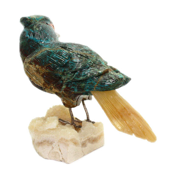 carved gemstone cardinal bird left side and back view