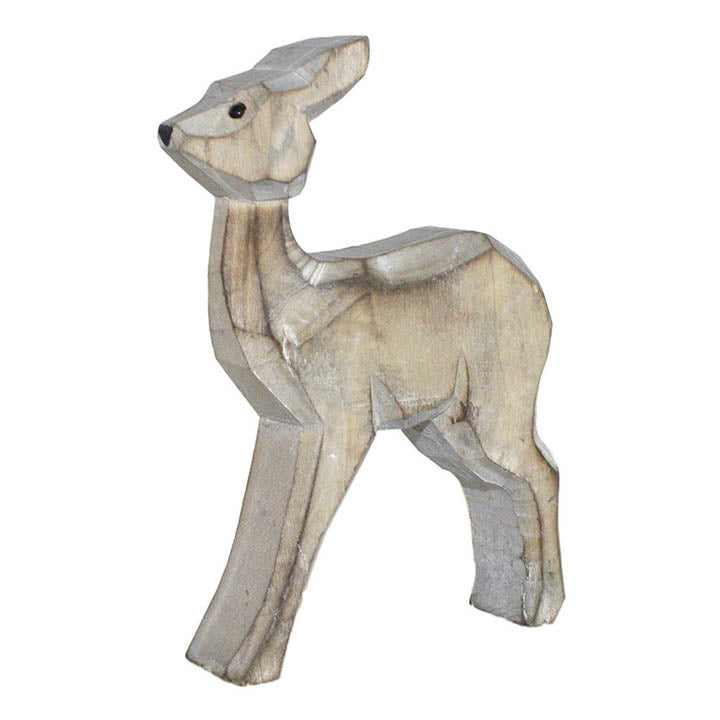 carved wood deer figurine facing left
