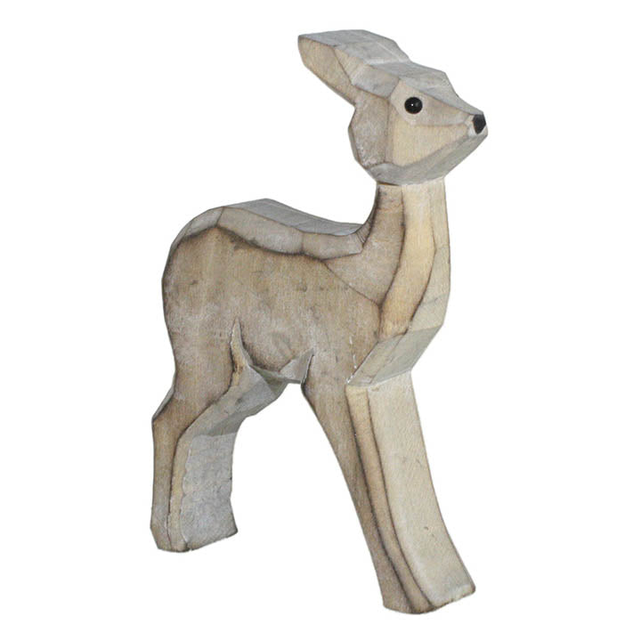 carved wood deer figurine facing right