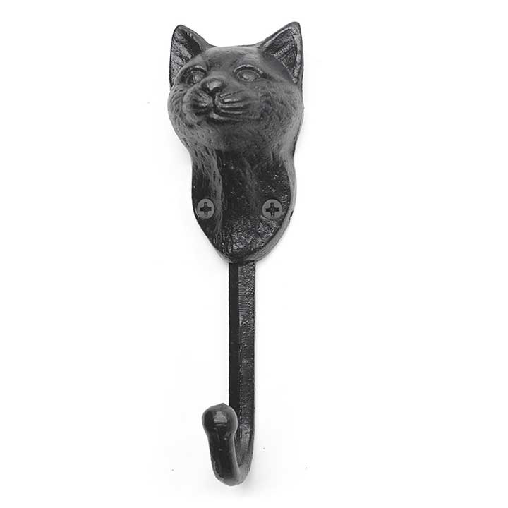 black cast iron cat wall hook, key holder, leash holder, towel holder