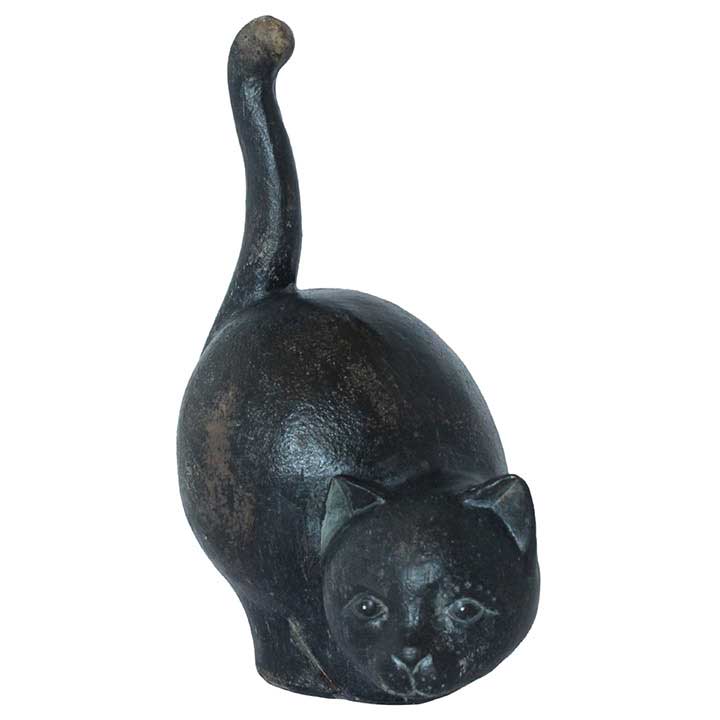 faux cast iron cat figurine - front detail