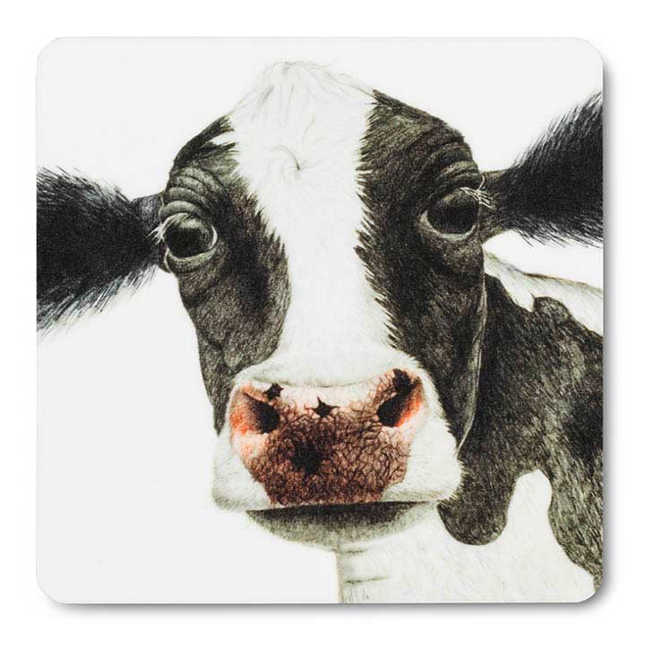 wood black and white cow coaster, furniture protector