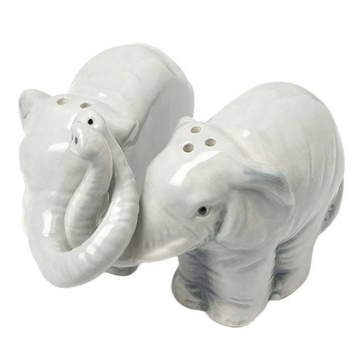 Abbott Collection Hugging Elephants Ceramic Salt and Pepper Shaker Set